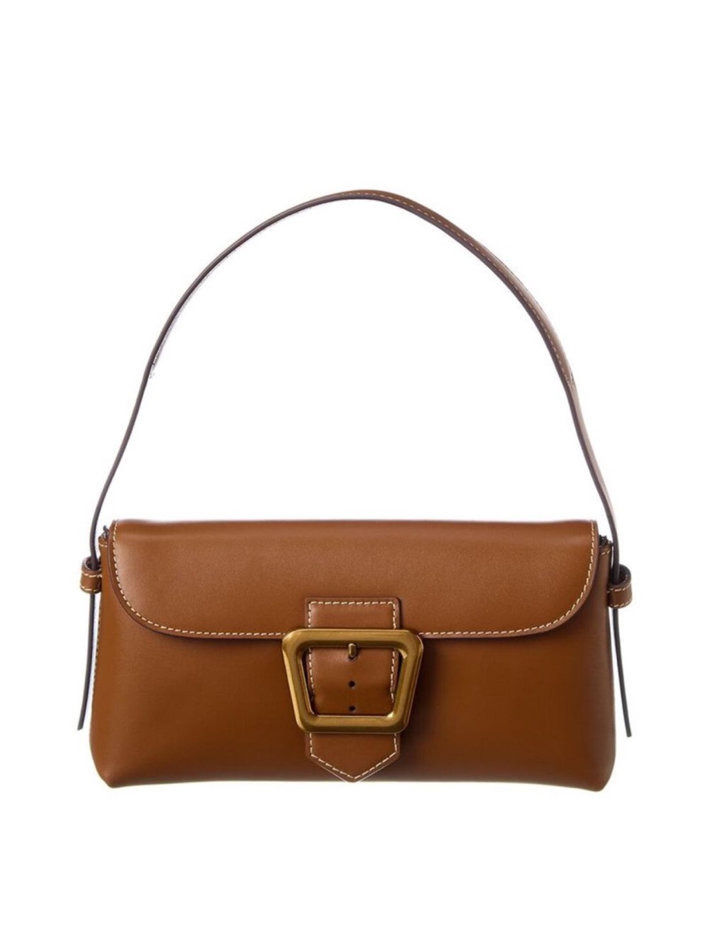 Sam Edelman Cognac Leather Shoulder Bag With Gold Buckle